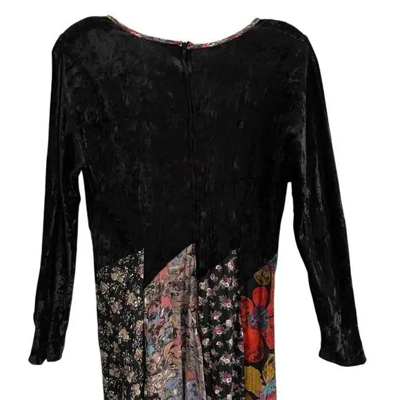 Vintage Handmade Patchwork Whimsygoth  Hippie Maxi Dress Long Sleeve Velvet - Picture 9 of 12